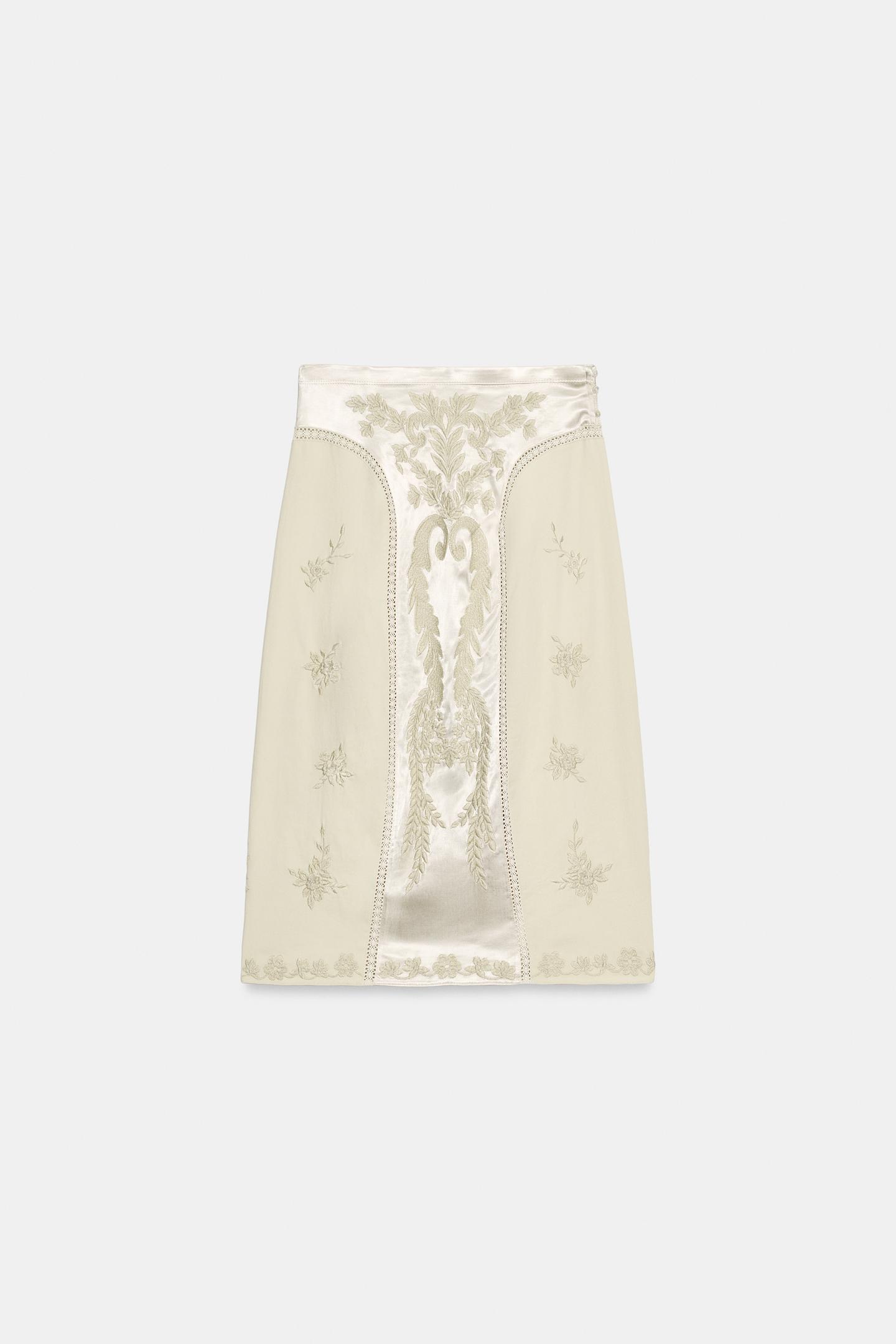 Женская юбка Zara ZW Collection Embroidered MIDI, цвет: Экрю — фото 7