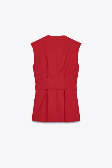 BELTED WAISTCOAT ZW COLLECTION - Red by Zara - Image 4