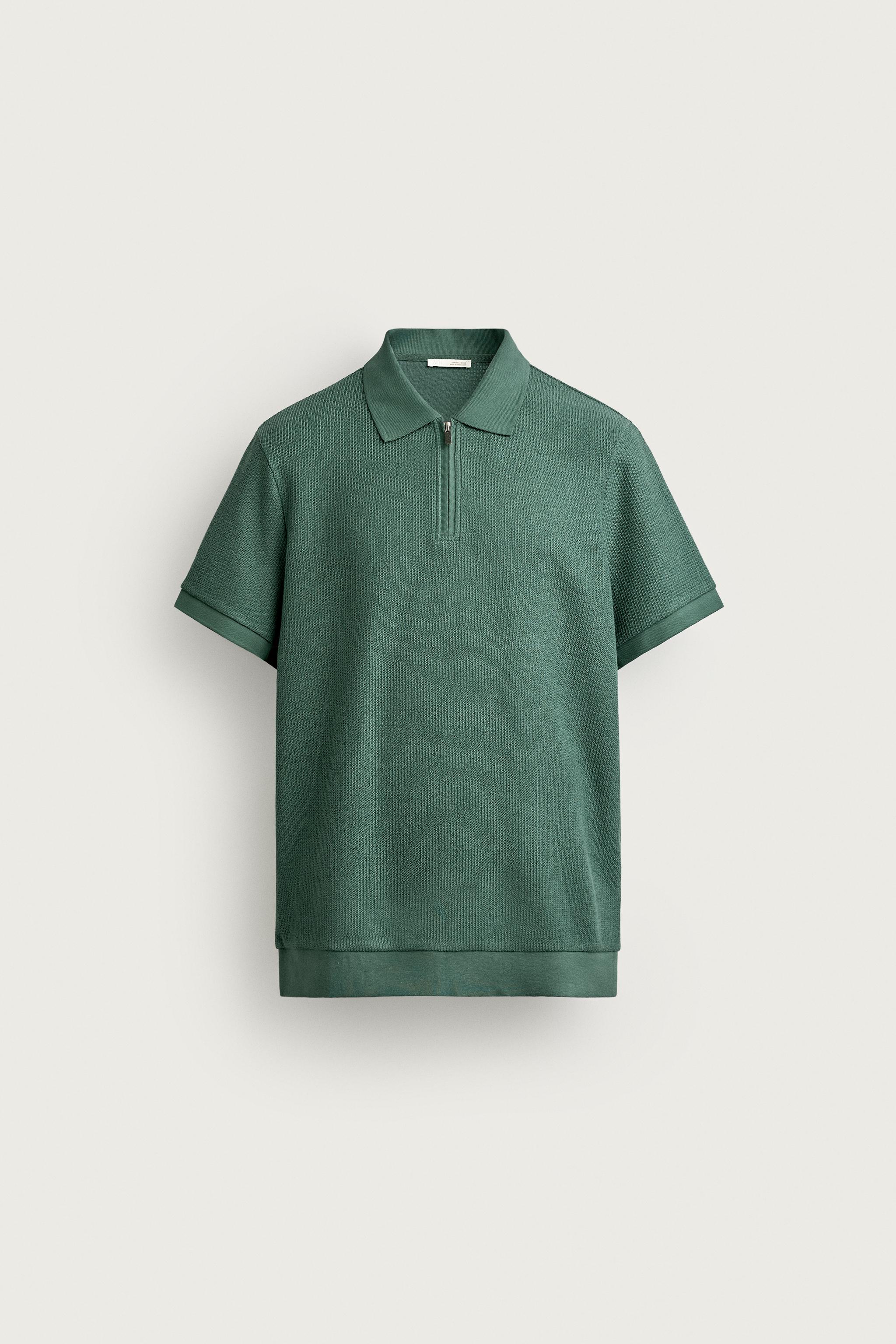 REGULAR FIT ZIP POLO SHIRT — Green