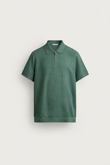 REGULAR FIT ZIP-UP POLO SHIRT - Green by Zara