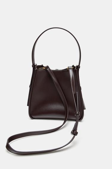 Zara MINI BUCKET BAG WITH METAL RING - Burgundy Red