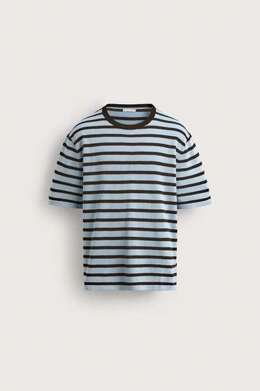 STRIPED COTTON KNIT T-SHIRT - Brown Stripes by Zara