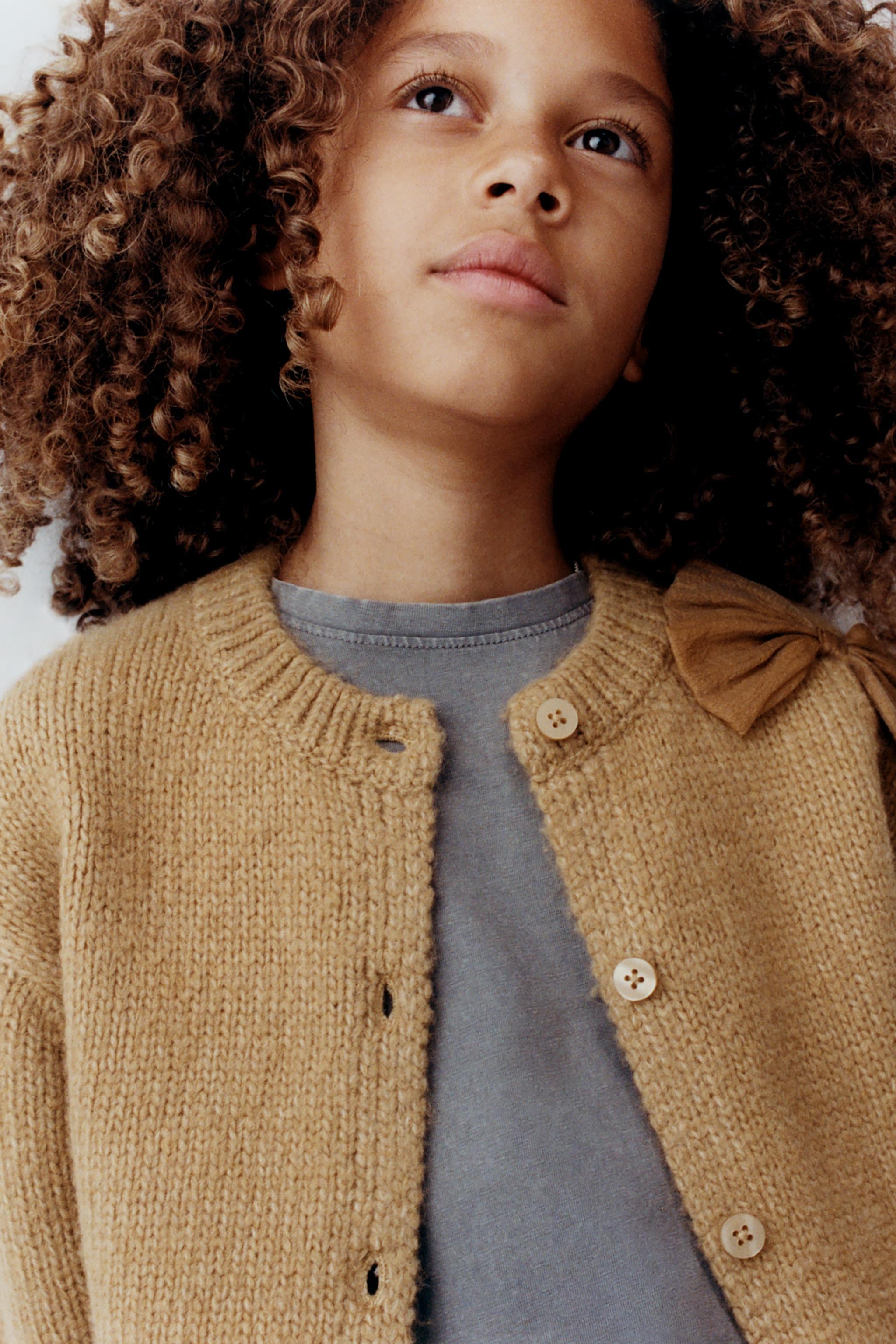 CASACO DE TRICÔ COM LAÇO DE ORGANZA - Caramelo | ZARA Brasil