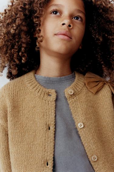 KNIT CARDIGAN WITH ORGANZA BOW - Caramel by Zara - Image 4