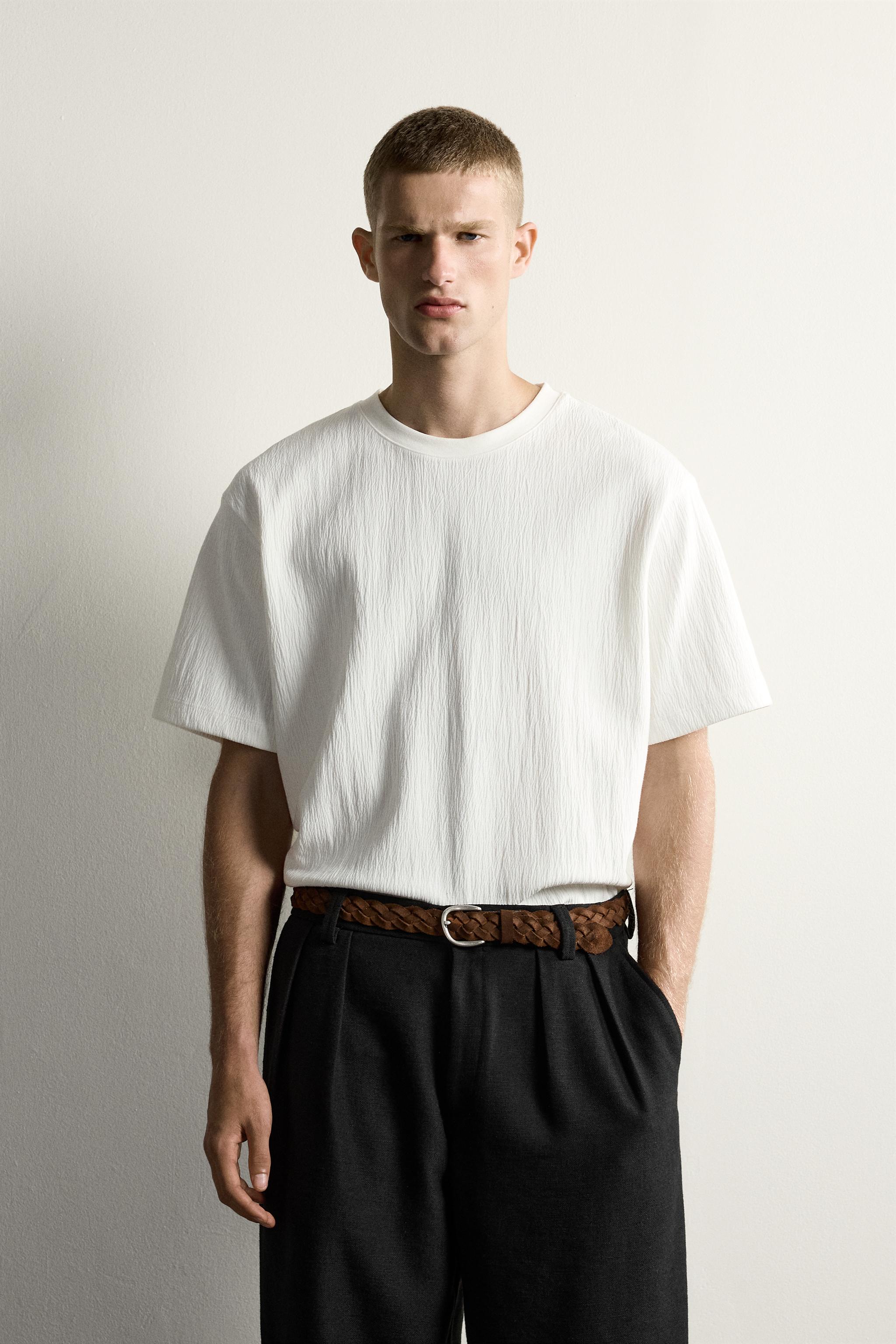 RELAXED FIT TEXTURED T-SHIRT — Oyster-white