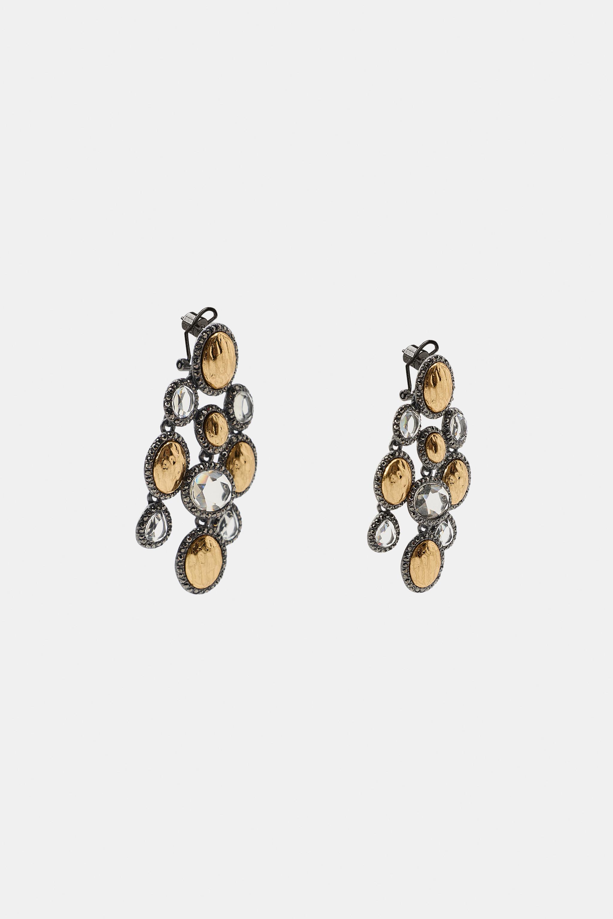 Женские аксессуары Zara RESIN AND JEWEL WATERFALL EARRINGS — фото 3