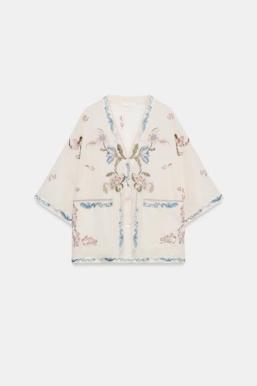 CHEMISE BRODÉE ZW COLLECTION - Écru de Zara - Image 4