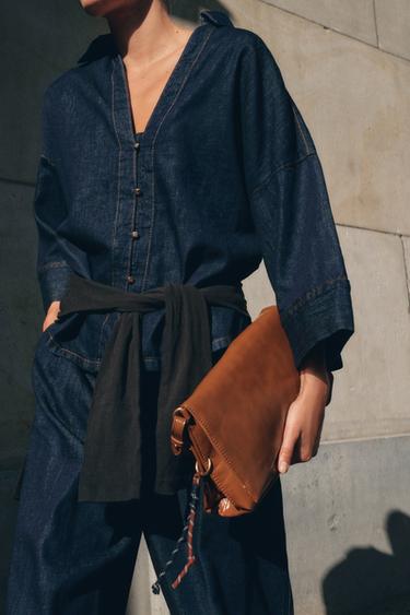 DENIM EFFECT BUTTON-UP SHIRT - Dark indigo by Zara - Image 3