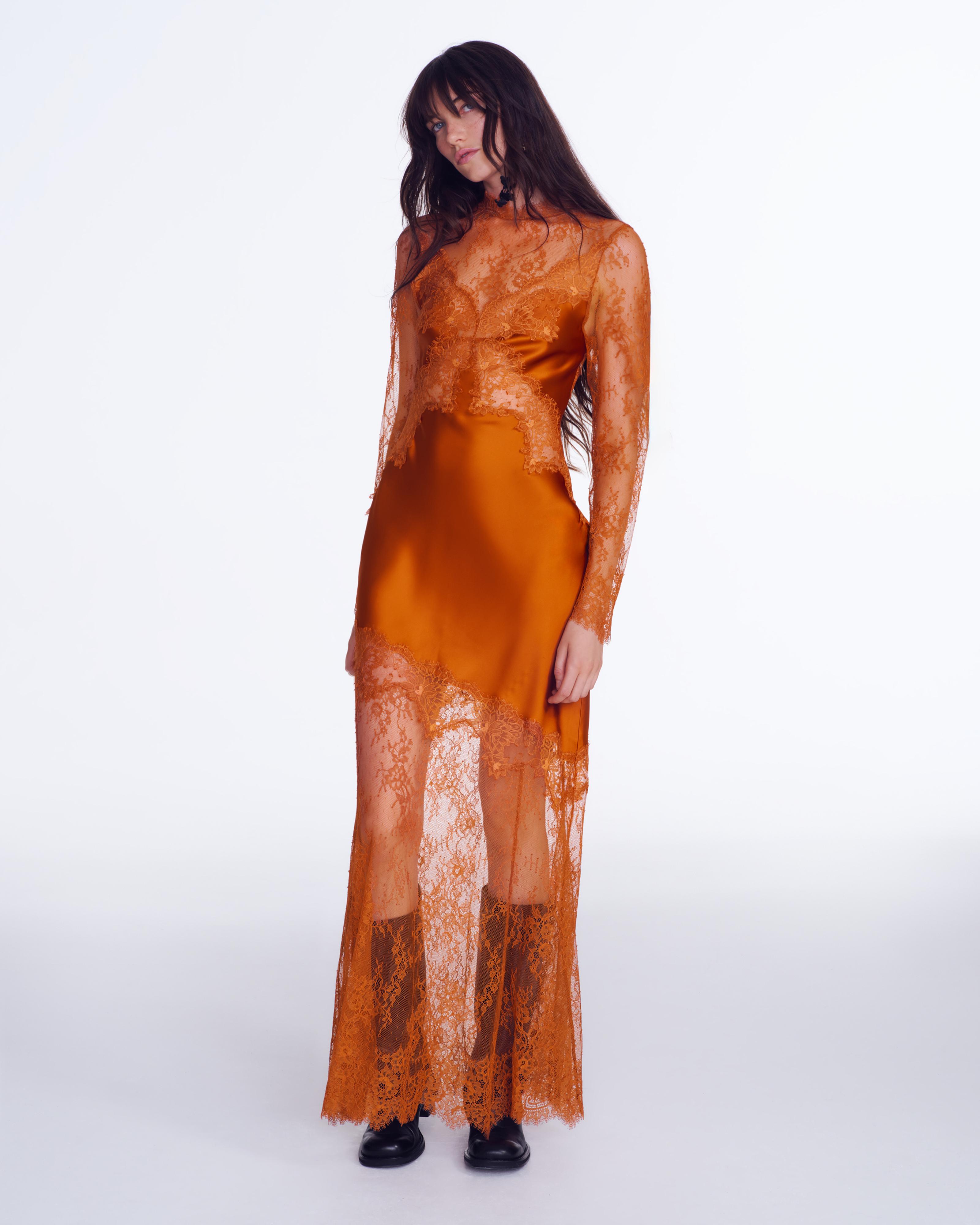 ZW COLLECTION LACE SATIN DRESS — Caramel