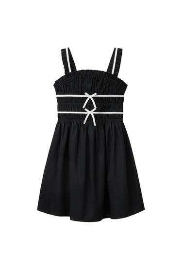 DRESS WITH BOWS AND CONTRAST TRIMS