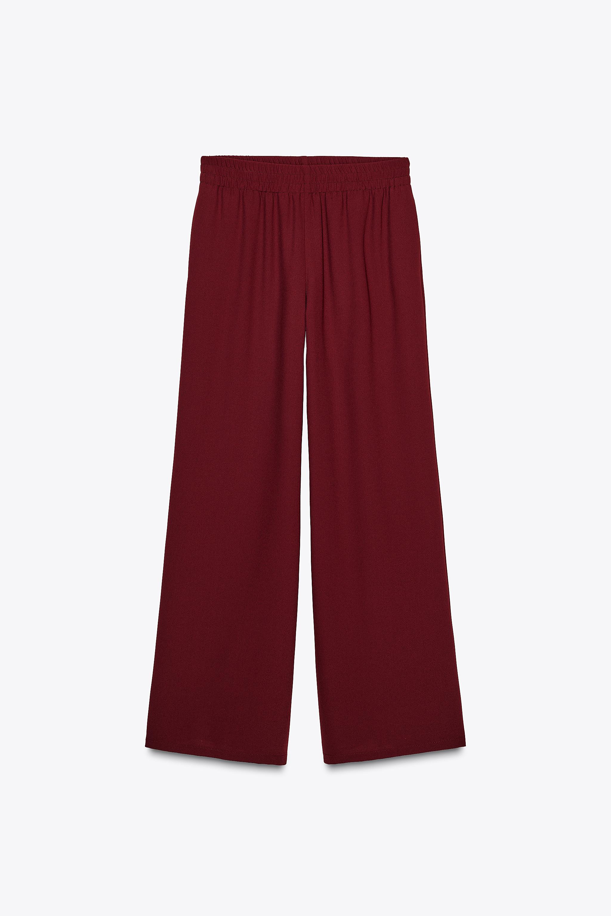 クレープワイドレッグパンツ - バーガンディ | ZARA Japan / 日本