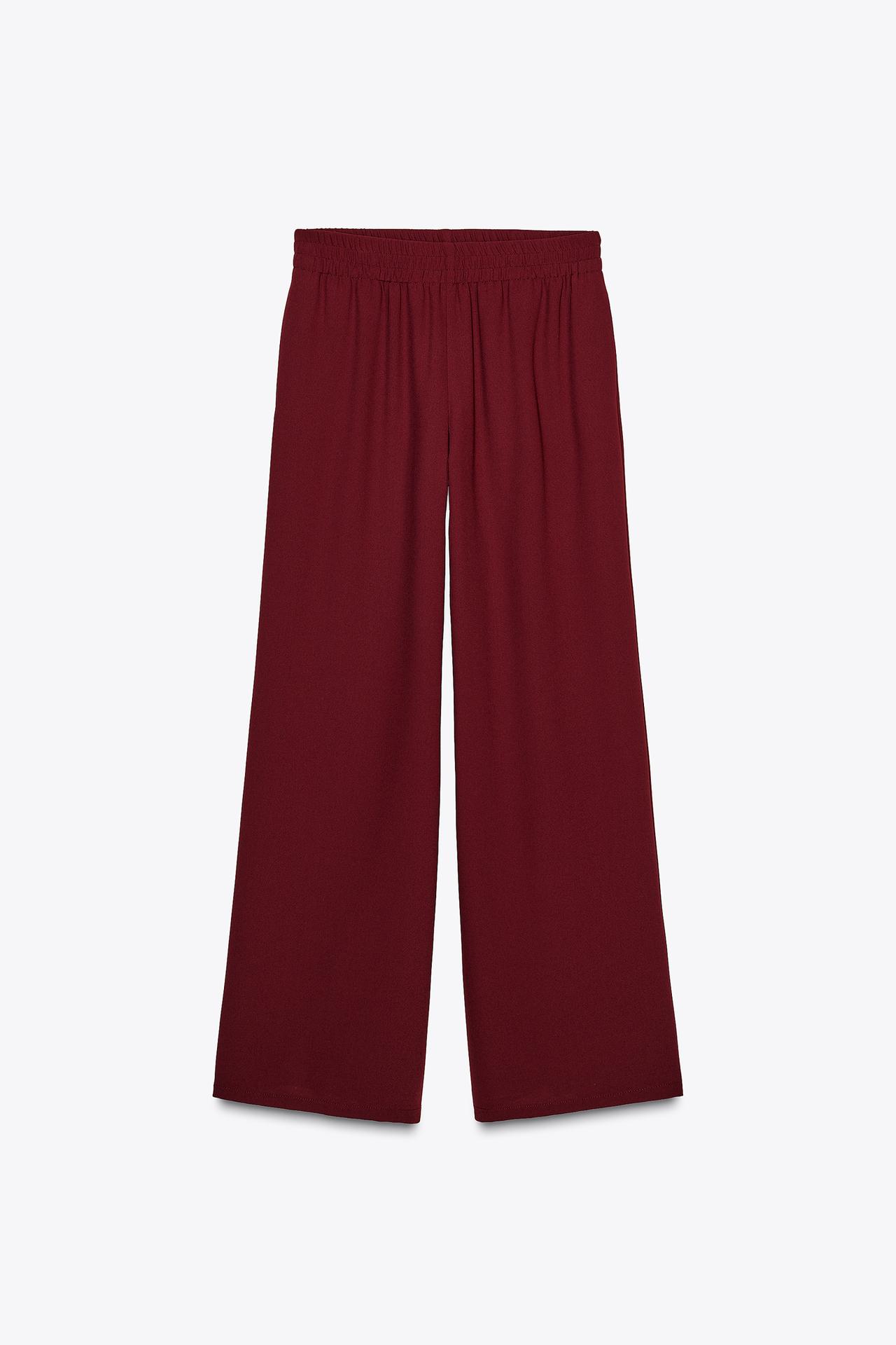 PANTALÓN CREPE WIDE LEG - Burgundy de Zara - Imagen 4