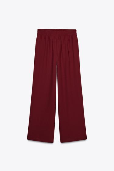 PANTALON EN CRÊPE À JAMBES LARGES - Bordeaux de Zara - Image 4