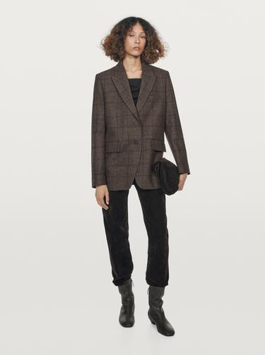 Zara Check wool blend blazer - Brown