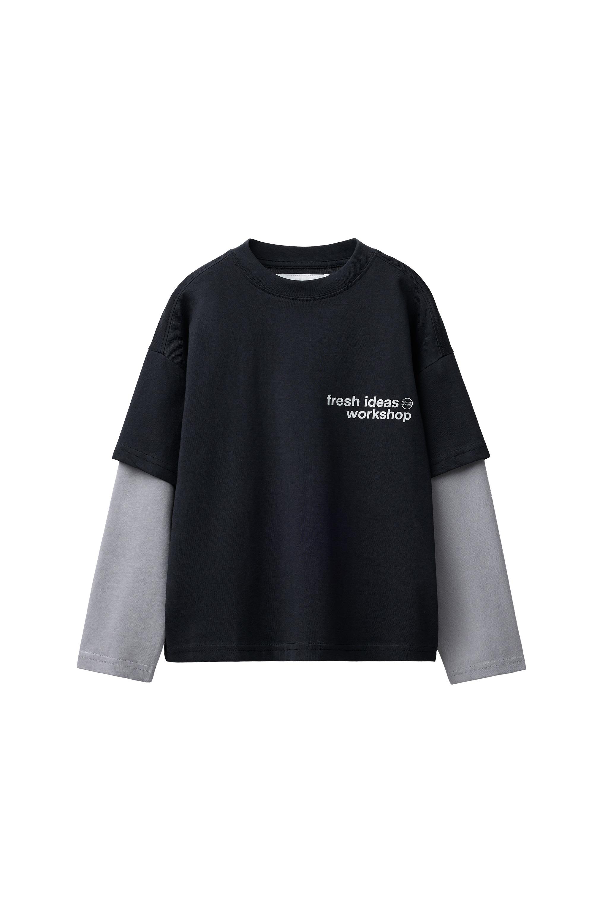 DOUBLE SLEEVE SLOGAN T-SHIRT - Blue / Grey | ZARA United Kingdom