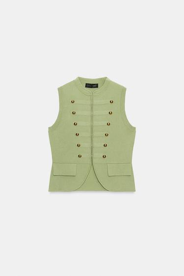 KNIT WAISTCOAT WITH FIREMAN CLASPS - Khaki by Zara - Image 4