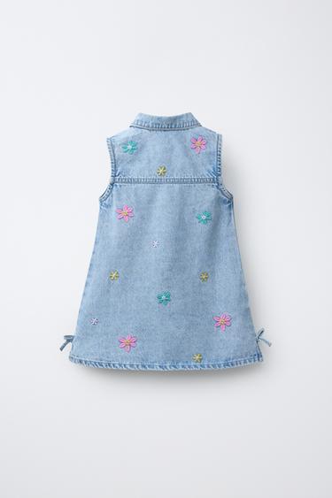 DENIM DRESS WITH EMBROIDERED FLOWERS - Blue by Zara - Image 1