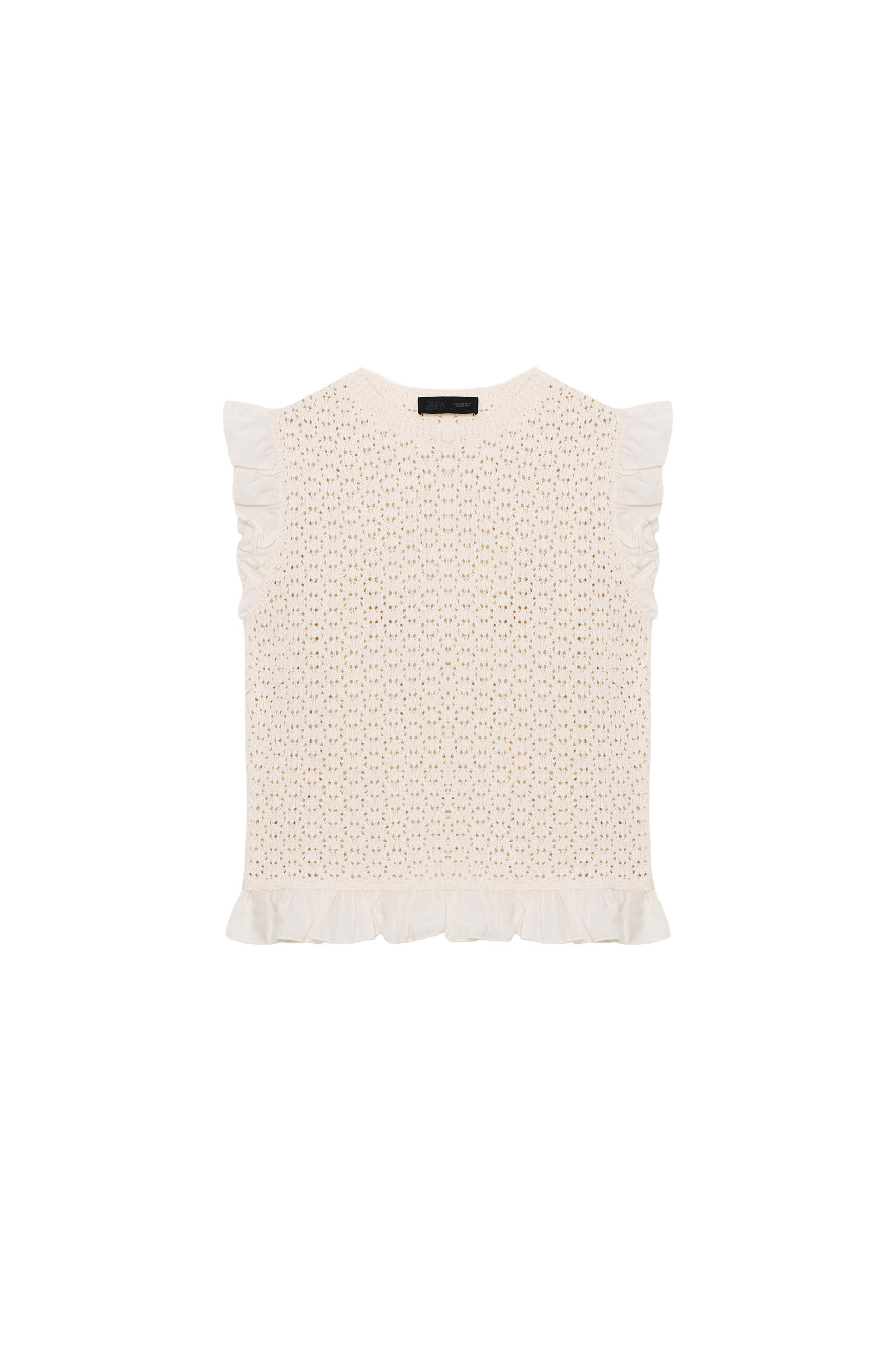 COMBINED POINTELLE KNIT TOP - Ecru | ZARA United States COMBINED POINTELLE KNIT TOP - Ecru | ZARA United States