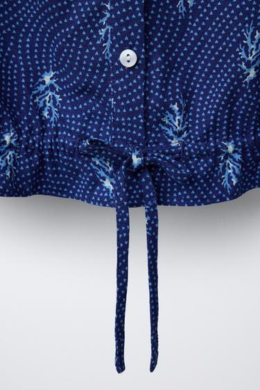LINEN BLEND PRINTED TOP WITH BOW - Ink blue by Zara - Image 3