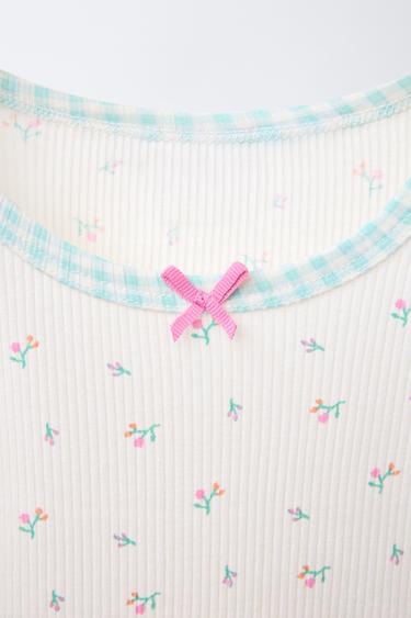 6-14 YEARS/ GINGHAM AND FLORAL T-SHIRT AND BERMUDA PYJAMAS - Ecru by Zara - Image 5