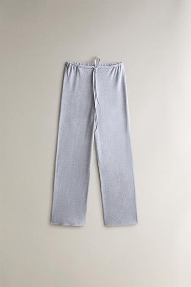 Zara RIBBED COTTON PANTS - Gray - Image 0