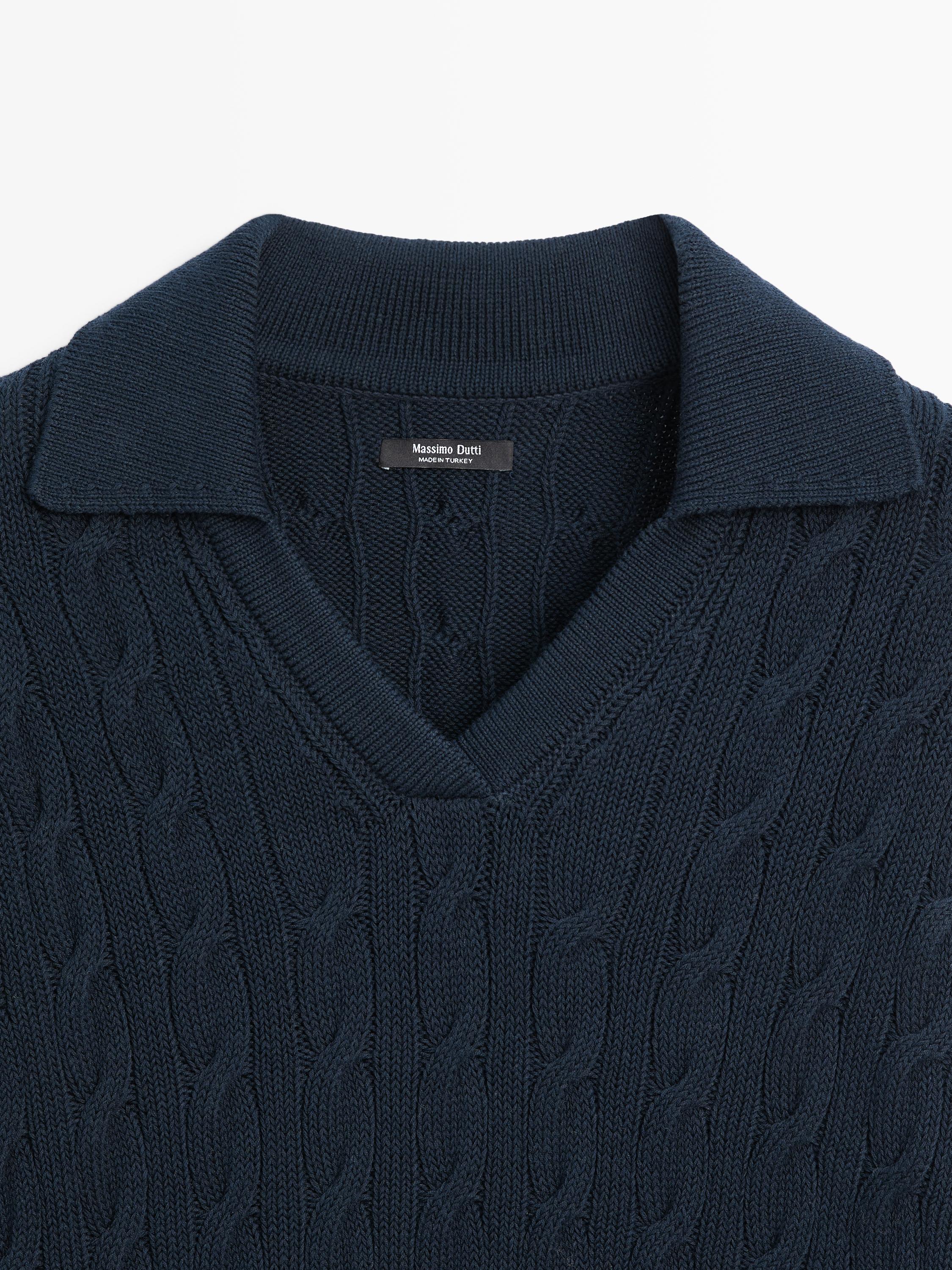 Pull maille col polo en coton mélangé