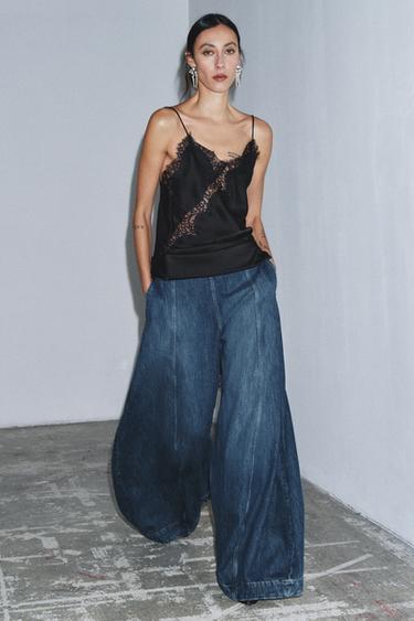 JEANS ZW COLLECTION BALLOON عالي الخصر - أزرق الخاص بـ Zara