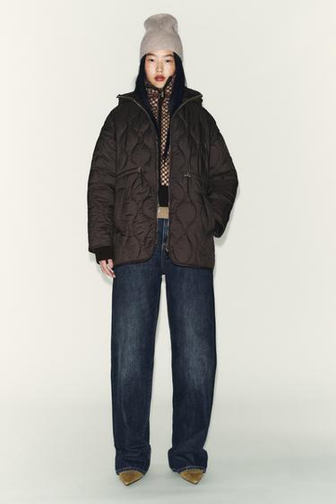 WATER-REPELLENT QUILTED JACKET WITH HOODIE - Light brown by Zara