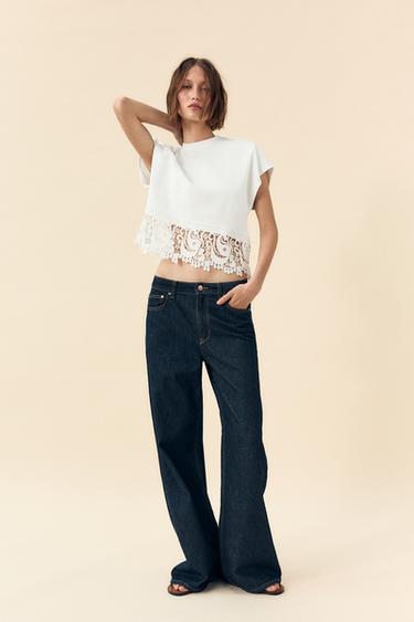 Zara GUIPURE COMBINATION T-SHIRT - Oyster-white - Image 0