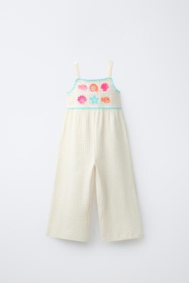 Zara 刺繡連身褲 - 淡藍綠色