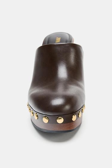STUDDED HIGH HEEL CLOGS - Chocolate Brown by Zara - Image 3