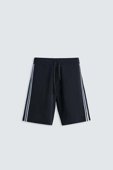 KNITTED BERMUDA SHORTS WITH SIDE STRIPES - Dark navy by Zara