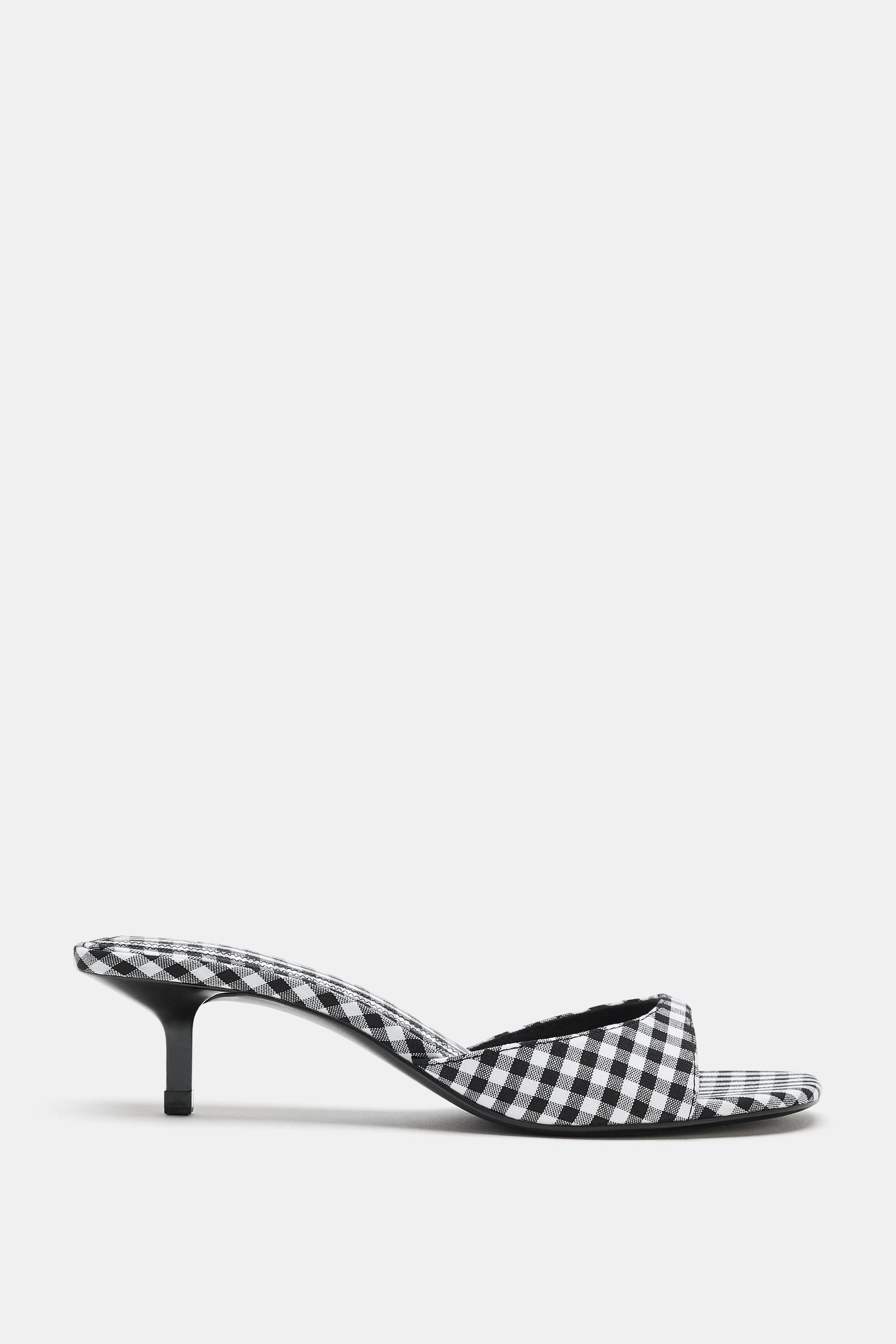 Женские сандалии Zara GINGHAM PRINT KITTEN HEEL SANDALS