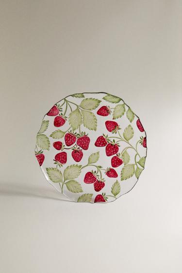 Zara STRAWBERRY GLASS DESSERT PLATE - Red