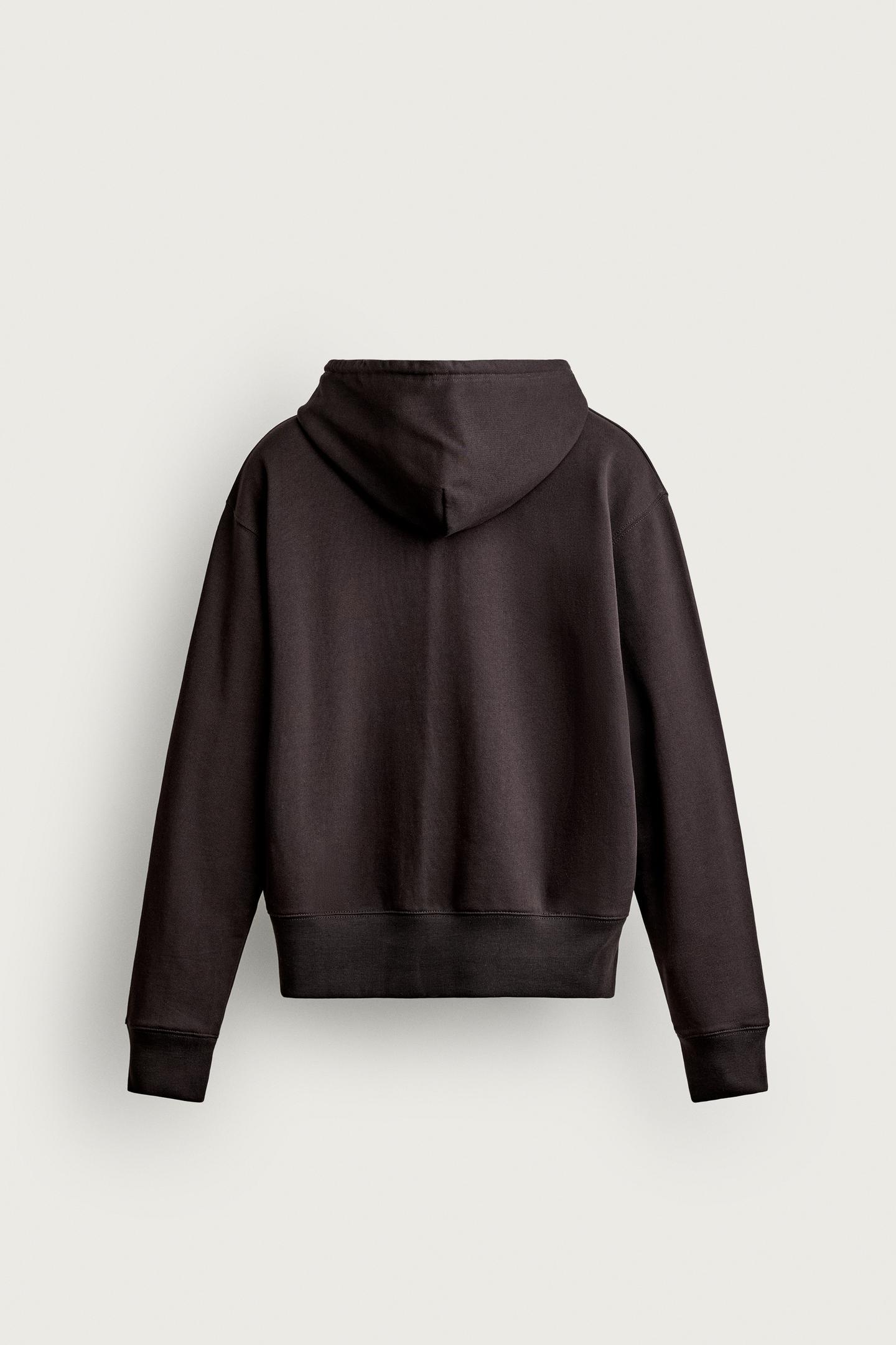 Мужское худи Zara Regular Fit Zip-Up, цвет: Тёмный антрацитовый — фото 7