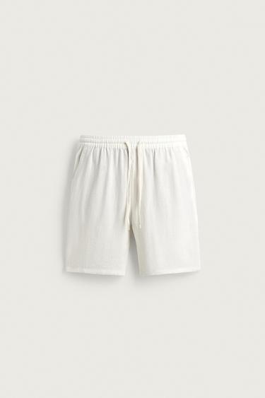 VISCOSE - LINEN RELAXED FIT BERMUDA SHORTS - White by Zara