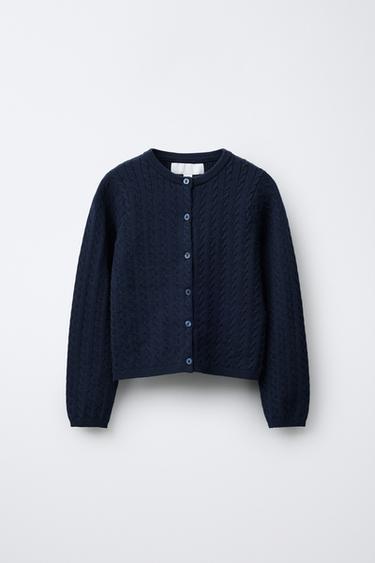 CABLE KNIT CARDIGAN - Navy blue by Zara