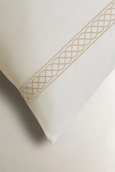 EMBROIDERED SATEEN PILLOWCASE - Brown / Taupe by Zara - Image 3