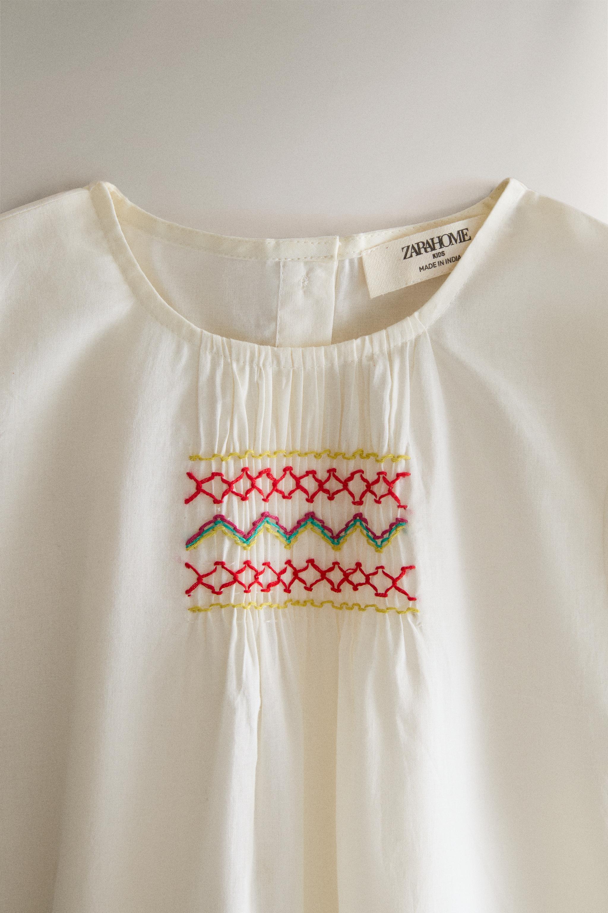 KIDS' SMOCKED DRESS — Cream