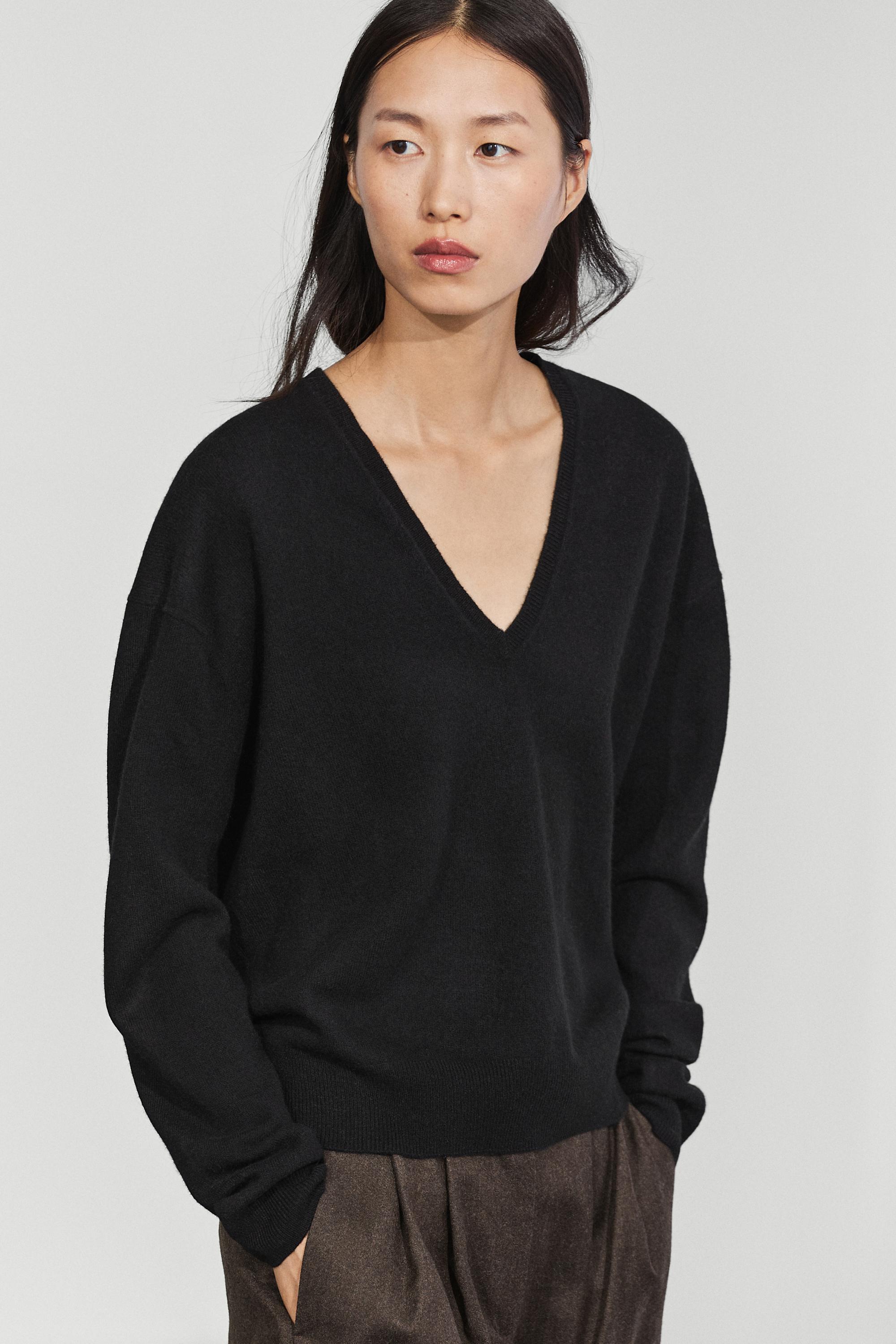 Wool blend knit V-neck sweater