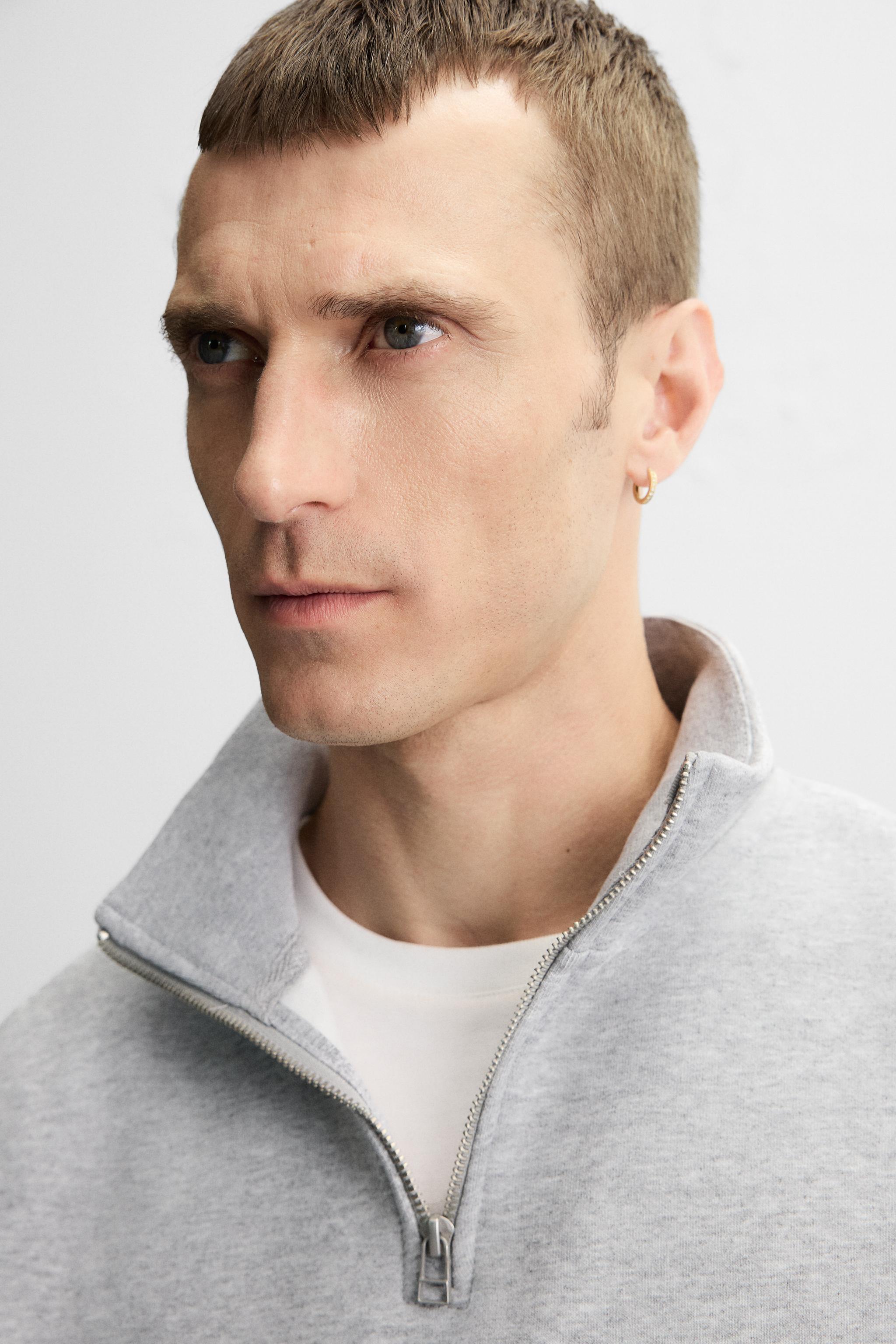 BASIC QUARTER ZIP SWEATSHIRT - Gray marl | ZARA United States