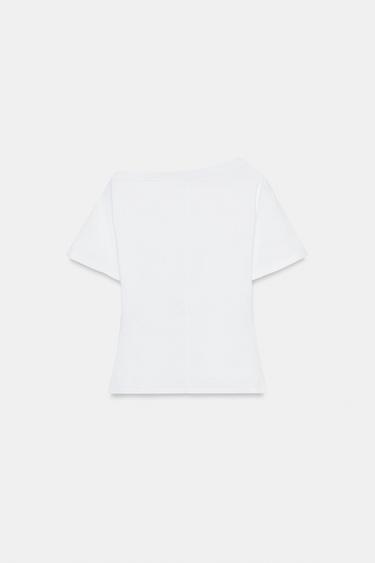 T-SHIRT EN COTON ÉPAIS À MANCHES COURTES - Blanc de Zara - Image 2