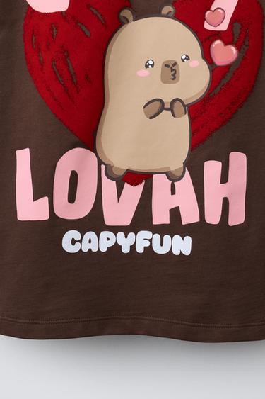T-SHIRT CAPIBARA CAPYFUN © AVEC FLOQUAGE - Marron de Zara - Image 3