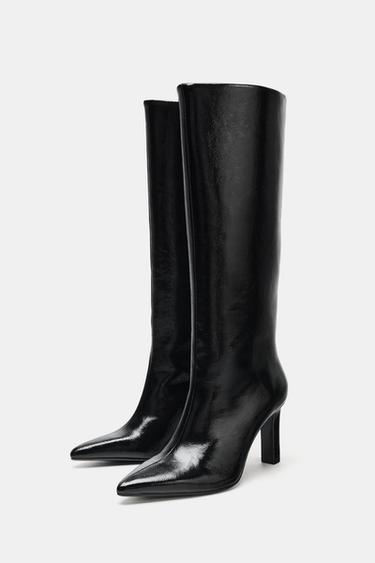 BOTTES À TALONS LARGES EFFET VERNI - Noir de Zara - Image 2