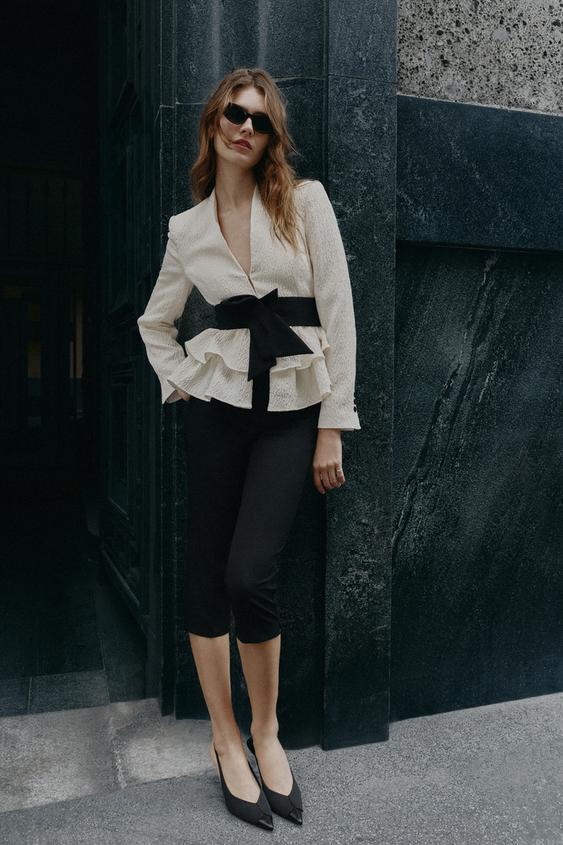 Zara BELTED PEPLUM BLAZER - Oyster-white - Image 0