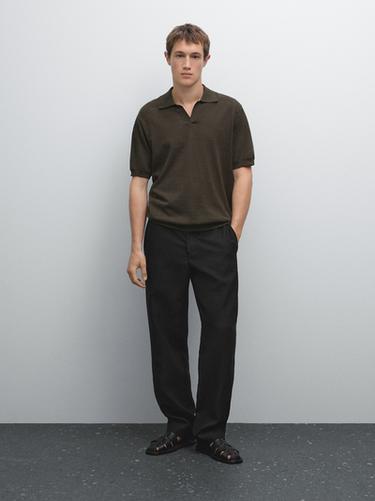 Zara Linen blend knit V-neck polo shirt - 843 - Image 0