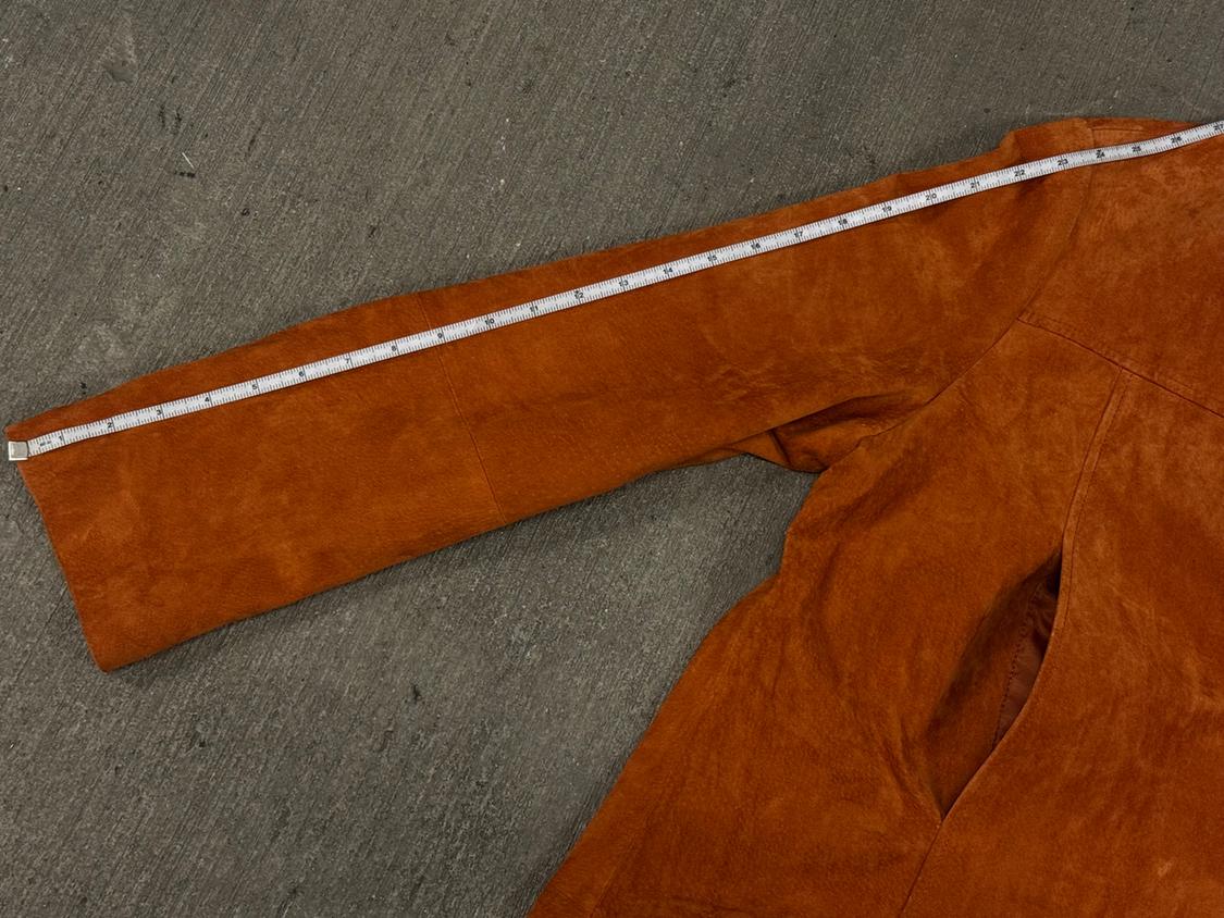 NEW ZARA NWOT BUTTON DOWN BURNT ORANGE 100 SUEDE LEATHER JACKET. - Image 4
