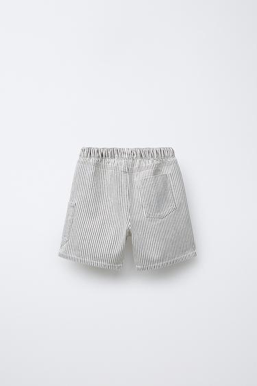 STRIPED TWILL BERMUDA SHORTS WITH LABEL - Ecru / Black by Zara - Image 1