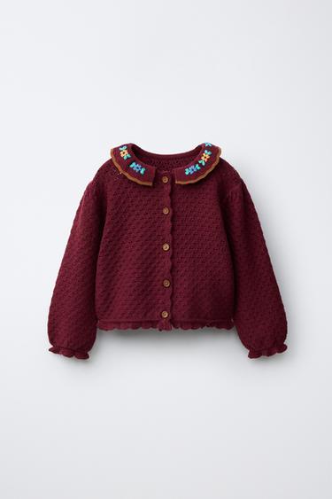 COTTON AND LINEN EMBROIDERED CARDIGAN MADE WITH LIBERTY FABRIC - Dark burgundy by Zara
