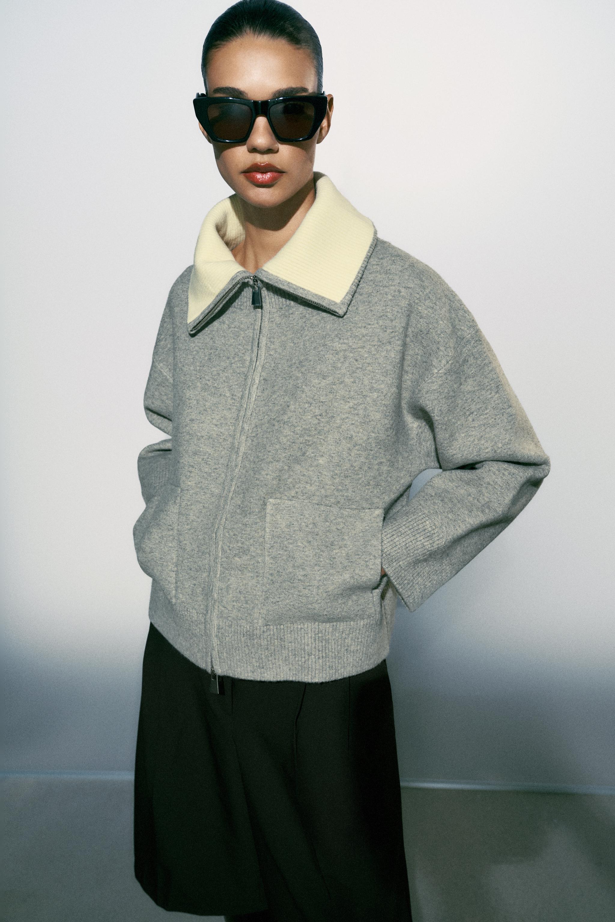 Contrast Collar Cardigan by Zara
